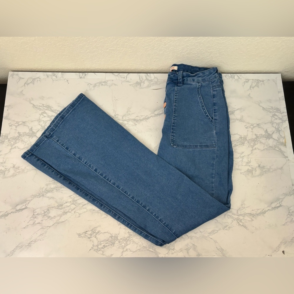 Mele E Pere Jeans Juniors Light Blue Jeans Sz 11 Button Fly Flare Leg Denim